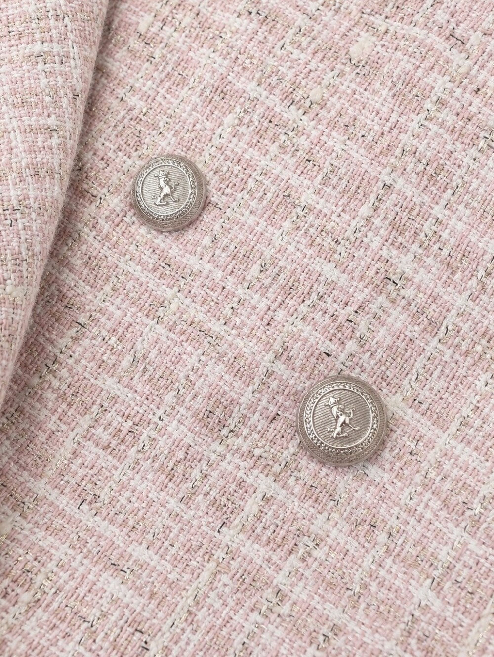 ZARA | Pink Tweed Double-Breasted Blazer Jacket | Size Large Quiet Luxury - Picture 4 of 9
